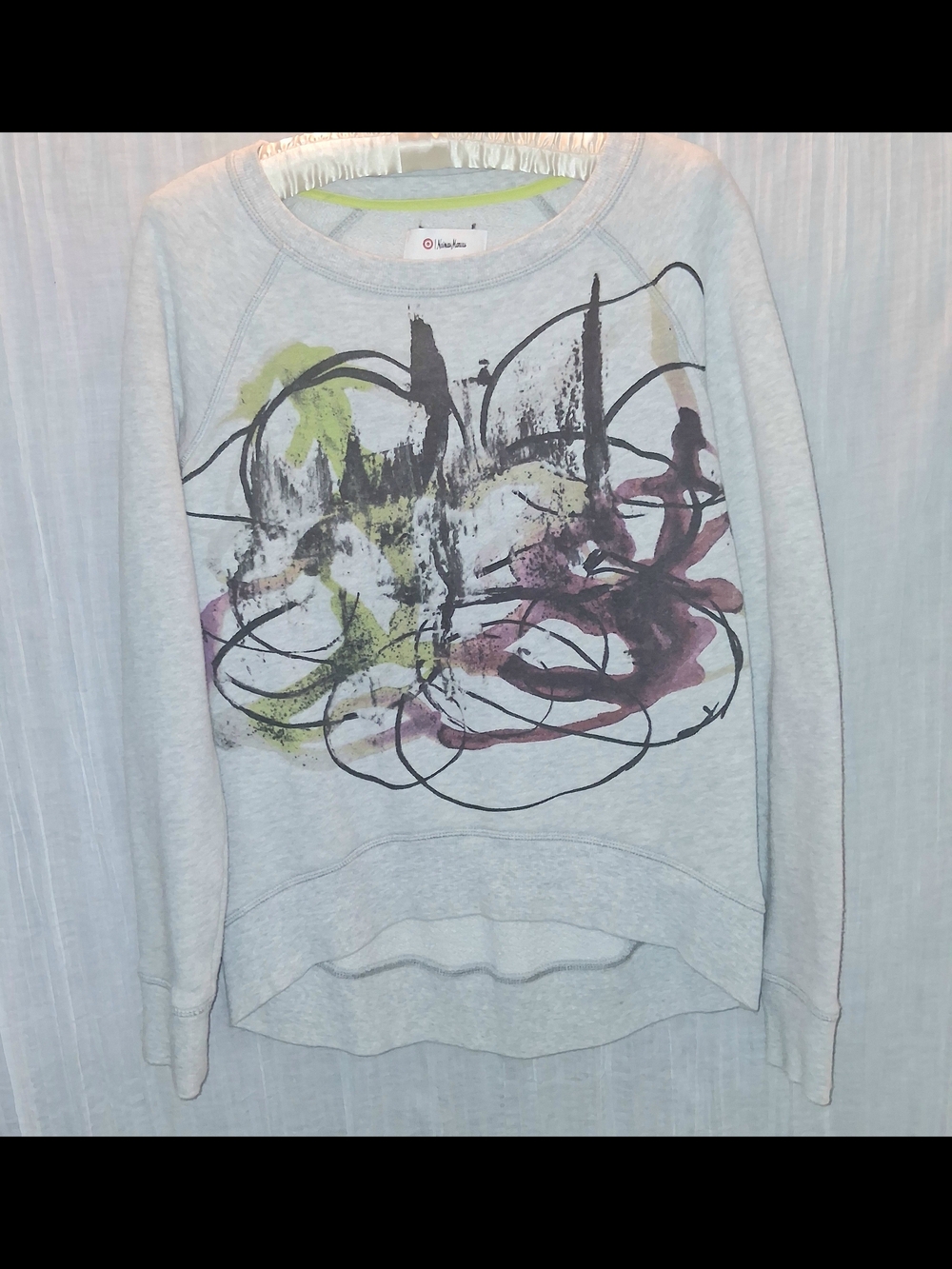 Proenza Schouler Light Gray Crewneck Sweatshirt with Abstract Multicolor Art